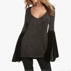 Free People Celestial Velvet Bell Sleeve Sweater in Black Size S NWOT